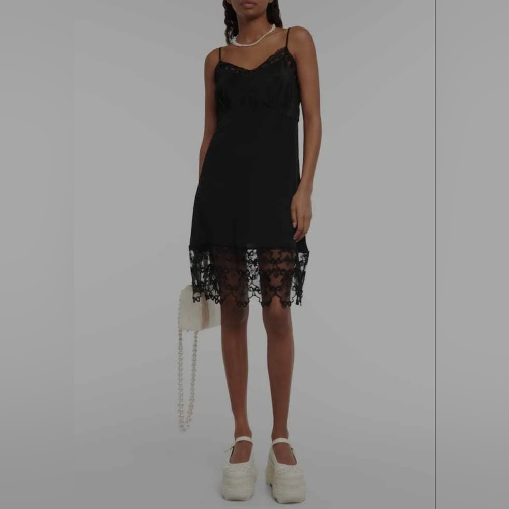 Simone Rocha Black Bow Lace Trim Slip Dress